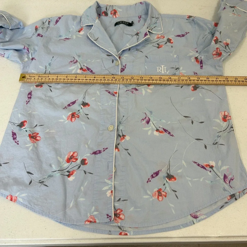 Lauren Ralph Lauren Blue Floral Pajama Set 3/4 Sleeve Button Top Crop Pants L